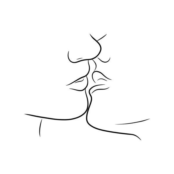 キスだ 白地に隔離された線画で手描きベクトルイラスト — ストックベクタ