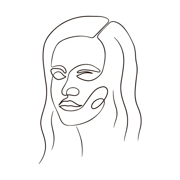 Visage Femme Ligne Continue Illustration Vectorielle Isolée Sur Fond Blanc — Image vectorielle