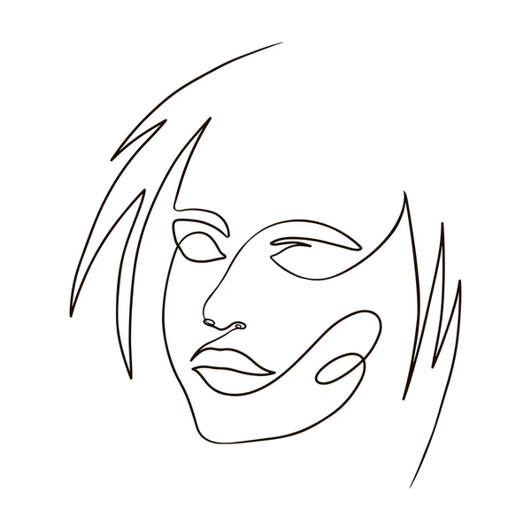 Visage Femme Ligne Continue Illustration Vectorielle Isolée Sur Fond Blanc — Image vectorielle