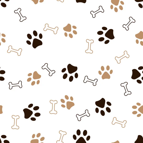 Seamless Pattern Animals Paws Bones Vector Illustration White Background — Stock Vector