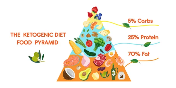 Ketogenic Dietetyczna Piramida Żywności Keto Dieta Koncepcja Zdrowych Węglowodanów Tłuszczów — Wektor stockowy