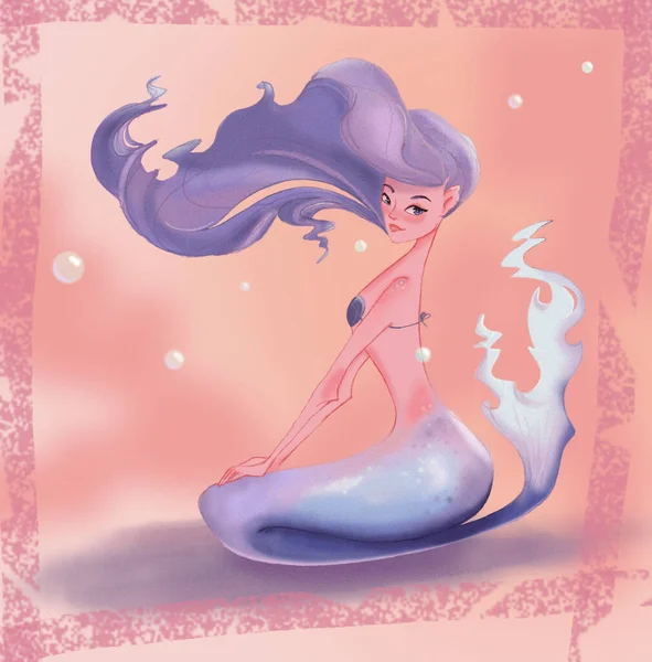 Little Purple Mermaid Digital Illustration — Stock Photo, Image