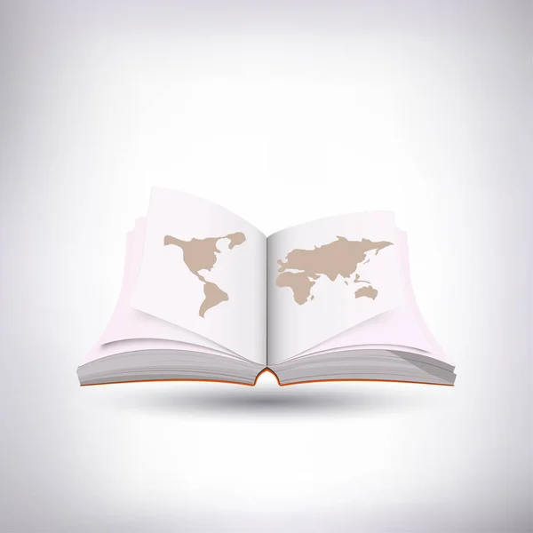 Beyaz arka plan üzerine açık kitap gölge ile. Bu dünya haritası ile. Vektör.