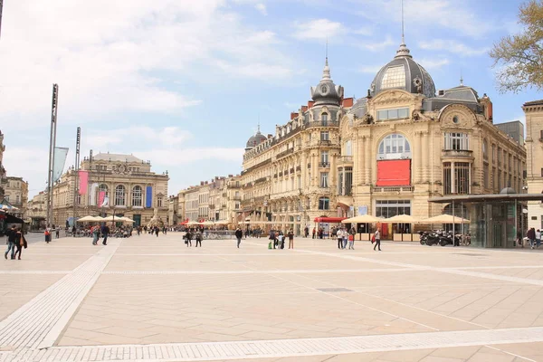 Komedie Plein Montpellier Opera Fontein Van Drie Gratiën Frankrijk — Stockfoto