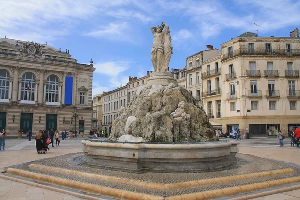 Komedi Torget Montpellier Dess Opera Och Tre Gracerna Fontänen Frankrike — Stockfoto