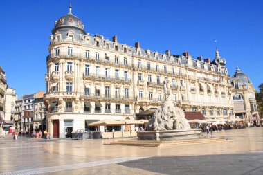 Montpellier komedi Meydanı ve üç graces çeşmesinin, Hérault, Fransa