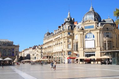Montpellier komedi Meydanı ve üç graces çeşmesinin, Hérault, Fransa