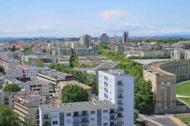 Montpellier şehri üzerinde güzel hava manzarası, Herault, Fransa