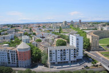 Montpellier şehri üzerinde güzel hava manzarası, Herault, Fransa