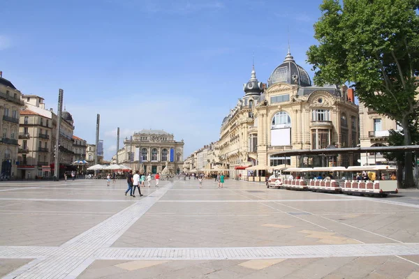 Plac Komedii Montpellier Jego Opery Fontanna Trzy Gracje Francja — Zdjęcie stockowe
