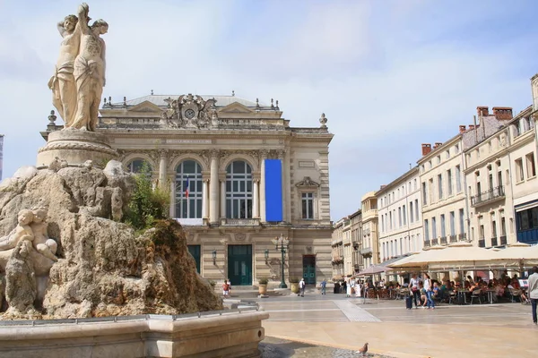 Komedi Torget Montpellier Dess Opera Och Tre Gracerna Fontänen Frankrike — Stockfoto