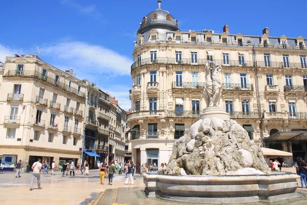 Plac Komedii Montpellier Jego Opery Fontanna Trzy Gracje Francja — Zdjęcie stockowe