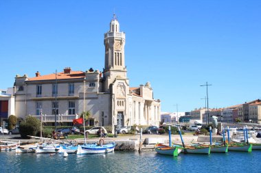 Colorful traditional wooden boats in Sete, a seaside resort and singular island in the Mediterranean sea, it is named the Venice of Languedoc Rousillon, France