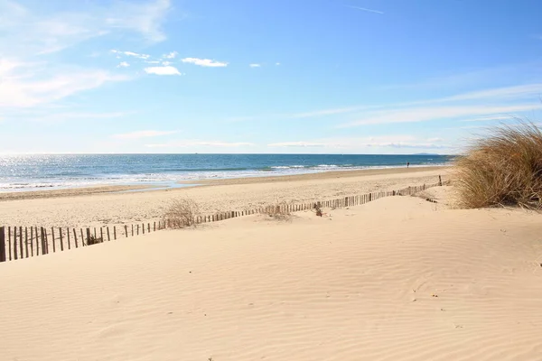 Naturalna Dzika Plaża Pięknym Rozległym Obszarem Wydm Region Camargue Południowej — Zdjęcie stockowe