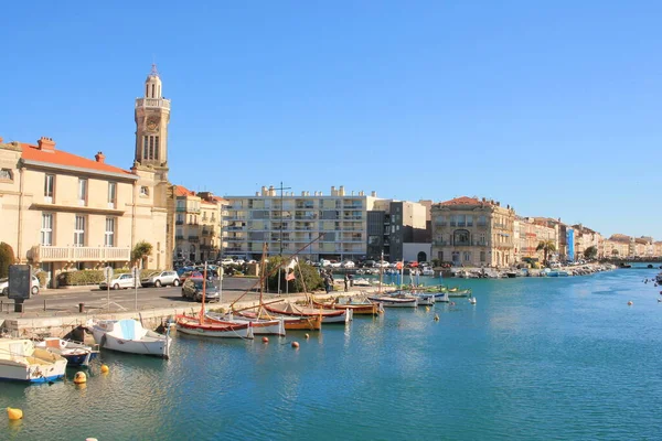 Traditional Boats Royal Canal Sete Venice Languedoc Singular Island Mediterranean — 图库照片