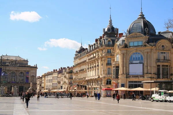 Praça Comédia Montpellier Sua Ópera Três Graças Fonte França — Fotografia de Stock