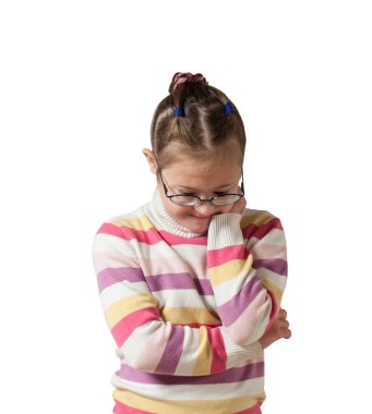 Girl with special needs in glasses to the waist clipart