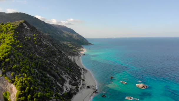 Vista Aérea Uma Grande Praia Popular Kathisma Ilha Grega Lefkada — Vídeo de Stock