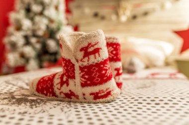 Sevimli küçük örgü Noel kırmızı ayakkabı, çorap, Ayakkabı.