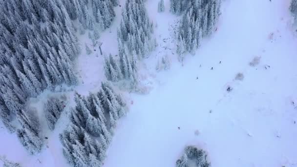Luftaufnahme Der Skipiste Den Bergen Auf Der Die Skifahrer Fahren — Stockvideo