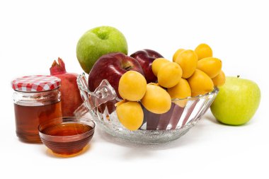 Rosh Hashanah, Yahudi Yeni Yılı, Geleneksel Semboller, Cam Kavanozda Bal, Nar, Hurma, Kırmızı ve Yeşil Elma
