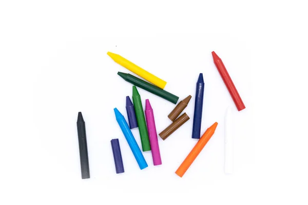 Crayon Lápis Cor Todos Ordenadamente Colocados Sobre Fundo Branco — Fotografia de Stock