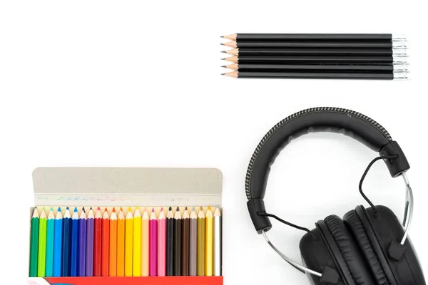 Wooden Colors Placed Bottom Left Picture Crayons Placed Top Right — Stock Photo, Image
