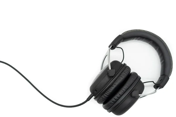 Black Headphones Place Bottom Left Hand Corner Image White Background — Stock Photo, Image