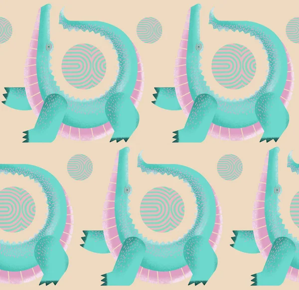 Garip renkli timsah çizimi, kusursuz desenli tasarım, geometrik ve hayvan deseni, el çizimi timsah, kırtasiye çizimi, sevimli timsah, ikon, çocuklar giyim deseni, duvar kağıdı deseni.