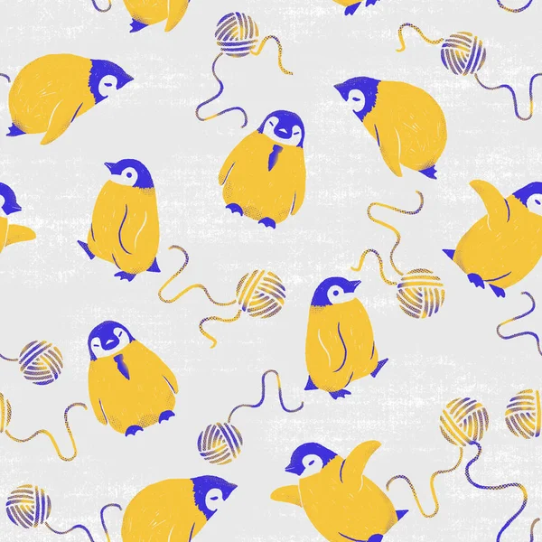 odd color penguin illustration seamless pattern design, card illustration, yellow penguin, cute penguin, animal illustration, a skein of thread illustration, kids pattern, wallpaper, penguin cartoon