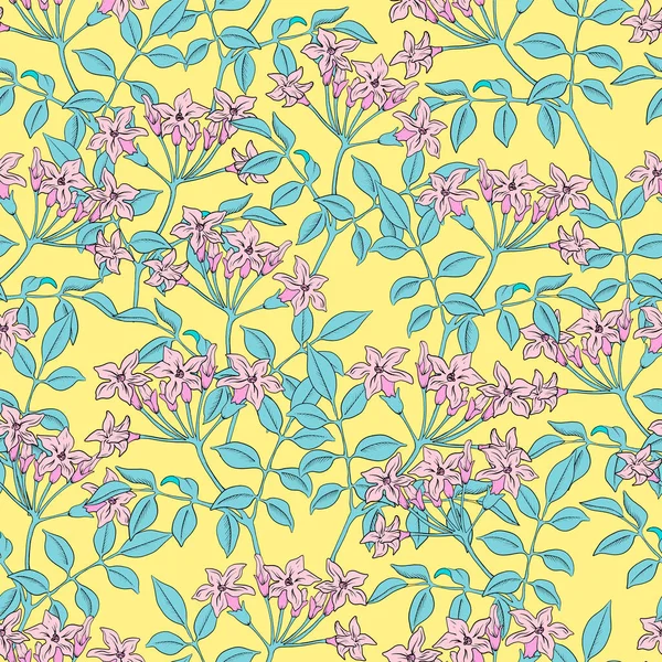 Vector Retro Stil Rosa Jasmine Floralen Nahtlosen Wiederholungsmuster Gelber Hintergrund — Stockvektor