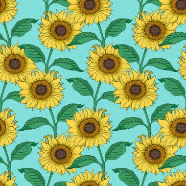 Ayçiçeği çizimi kusursuz bir tekrarlama kalıbı. moda, ev dekorasyonu desen.
