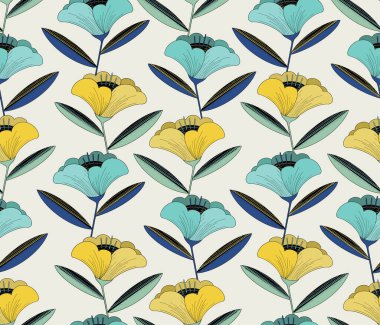  Vektör soyut çizgi-sanat çiçekli çizim kusursuz desen