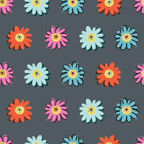 レトロな手描きの可愛い花イラストシームレスなパターン — ストック写真