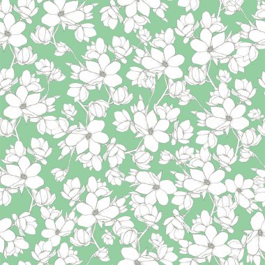 Vektör el yapımı manolya çiçekli dikişsiz desen