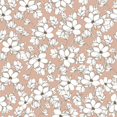 Vektör el yapımı manolya çiçekli dikişsiz desen