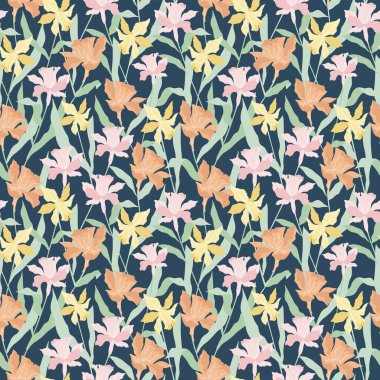 Donanma arkaplanlı retro tarzı çiçek pürüzsüz tekrarlama deseni