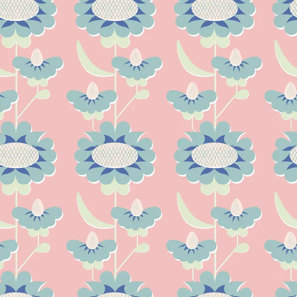 Ретро Стиль Абстрактний Квітковий Безшовний Візерунок Синім Фоном Квітковий Дизайн — стокове фото
