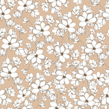 Vektör el yapımı manolya çiçekli dikişsiz desen