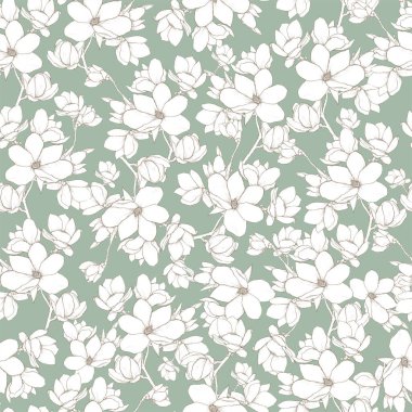 Vektör el yapımı manolya çiçekli dikişsiz desen