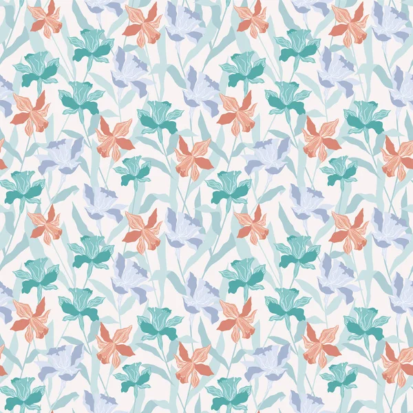 Moderne Stijl Pastel Kleur Bloem Naadloos Patroon — Stockvector