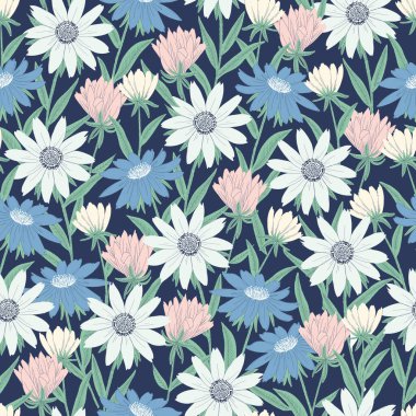 Elle çizilmiş kozmos çiçeği pürüzsüz tekrar deseni