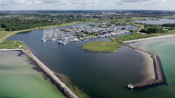 Luftaufnahme Des Hafens Von Greve Auf Zealand Dänemark — Stockvideo