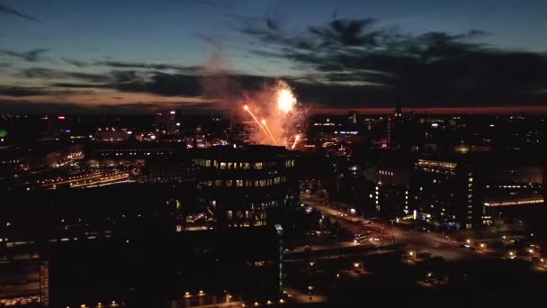 Aerial View Copenhagen Denmark Night Fireworks Tivoli Skies — Stock Video