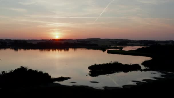 Vue Aérienne Lac Selsoe Coucher Soleil Hdr Situé Sur Zélande — Video