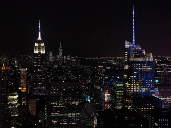 Letecký pohled na new york v noci — Stock fotografie