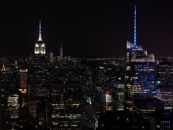 Aerial view of New York at night