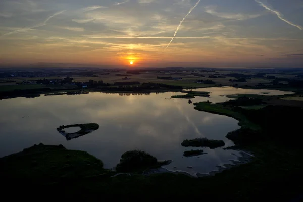 Aerial view of Selsoe lake at sunset, Denmark — Stock Photo, Image