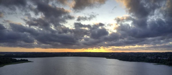 Aerial view of Soendersoe lake at sunset, Denmark — Stock Photo, Image