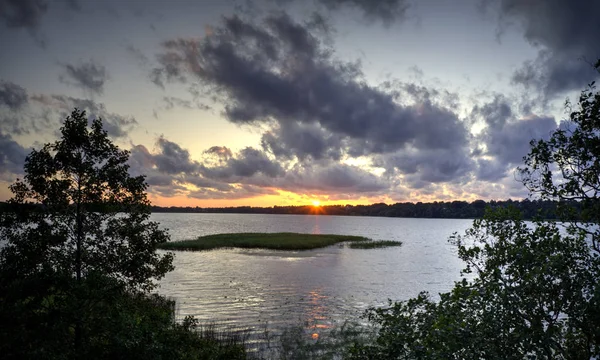 丹麦日落时分的苏恩索湖鸟瞰图 — 图库照片